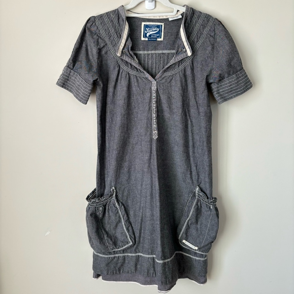 Superdry Vintage Thrift Women's Cotton Denim Brushed Black Dress Medium